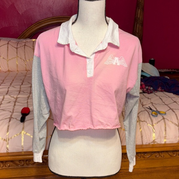 Rue21 Pink and Gray Polo with Winged Logo - Picture 1 of 5